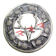 AAR Stag Head Design Kilt Fly Plaid Brooch High Quality Antique Finish 3" 7cm