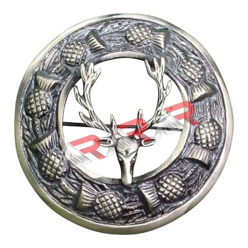 AAR Men's Scottish Kilt Brooch - 3 Inch Fly Plaid Pin With Red Stone, Antique Finish - View #12