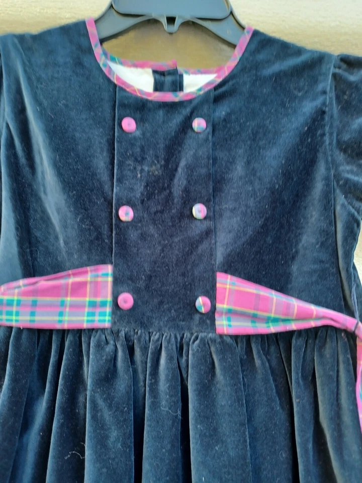Vestido Ester Vintage Strasburg Azul Marino Terciopelo Talla 10y Niñas Vestido Foto 4 de 4