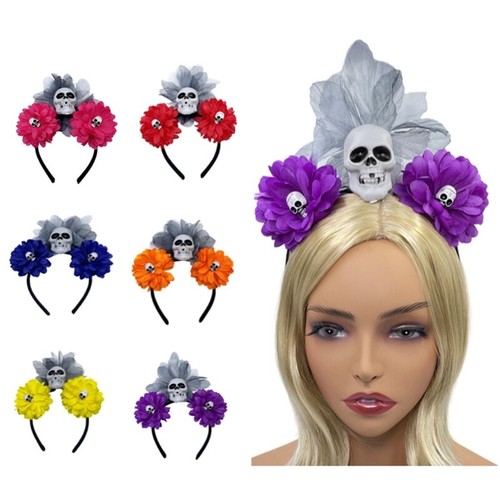 Delicate Headband Wedding Hairband Thin-brimmed Simulated Flower&Skull Hair Hoop - Picture 2 of 14