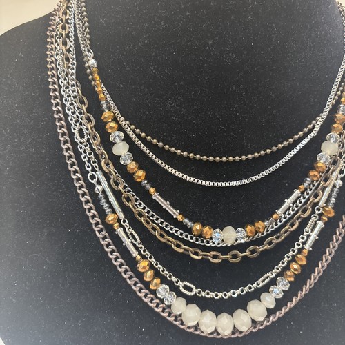 Lot of 2 LOFT Multilayered Multi Metals Sparkly Rhinestone Chain Necklace . - Picture 6 of 14