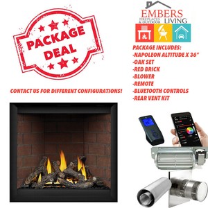 Napoleon Altitude 36 Gas Fireplace Package Oak Logs Red Bricks