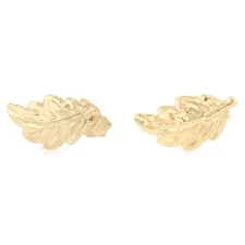 Ioka - 14K Yellow Gold Leaf Post Push Back Earrings