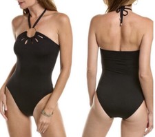 Vince Camuto Logo Ring Cutout Halter One-Piece Sz 8