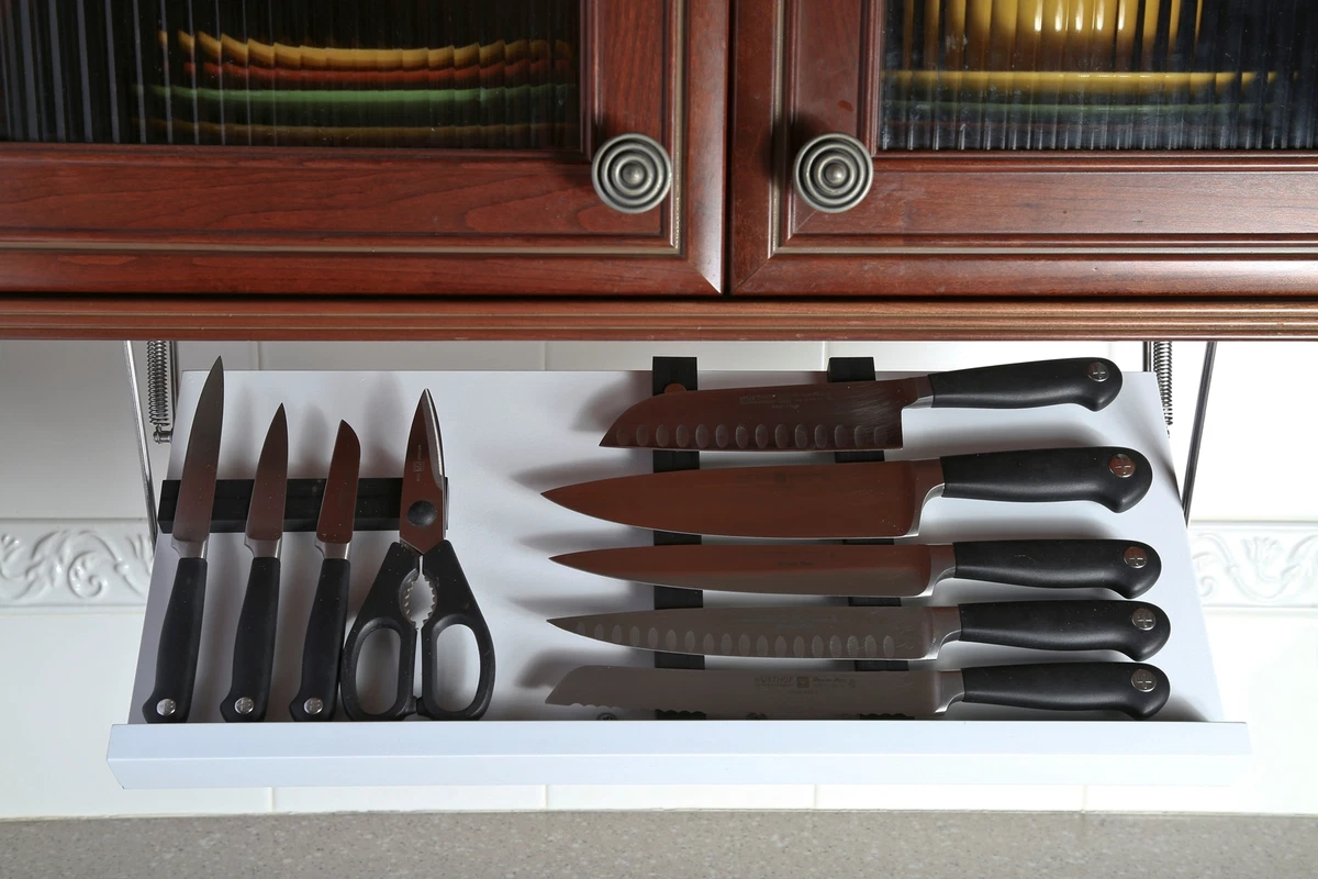 Drop Block Under Cabinet Knife Storage Rack - Large, White