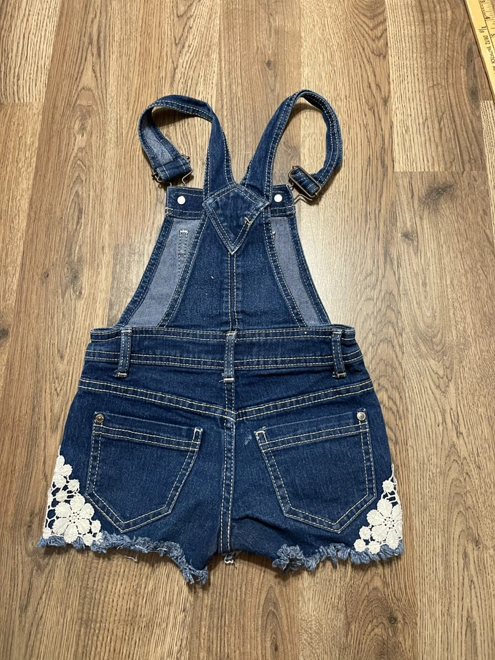 Jordache Overalls, Girls Size XS, Blue, Denim, Floral Embroidered - Image 2 of 4
