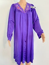 Royal Purple Shadowline Nightgown House Coat Medium Pockets Snaps Pink Accents
