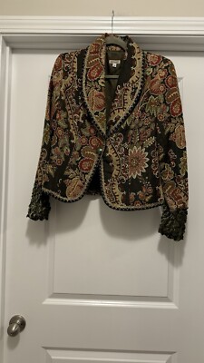 Baxis & Baxis Blazer Womens M Crinkle Brown Cognac Gemtone Buttons Y2K Deadstock
