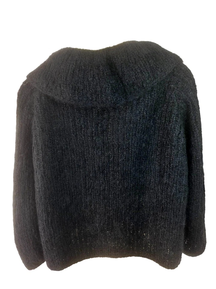 Cárdigan abierto con dobladillo corto hecho a mano años 50 60 para mujer talla M/L negro tejido suelto mohair Foto 3 de 4