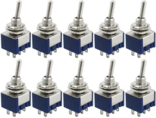 10 Pcs AC 125V 6A Amps ON/ON 6 Terminals 2 Position DPDT Toggle Switch