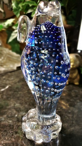 HM Glass OWL Bird Figurine Murano FAB COBALT BLUE Color CONTROLLED BUBBLES! - Picture 5 of 12