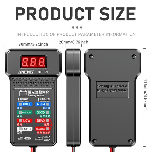 Car Battery Tester Digital Analyzer 12V Car Auto Battery Load Cranking Tester US - Foto 11 di 18