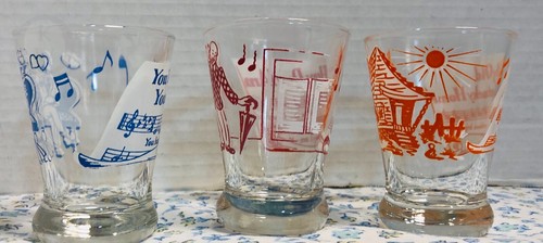 *3*Vintage *Hazel AtlasGay Nineties Double Shot Glasses Old Fashion Songs Promo - Picture 2 of 8