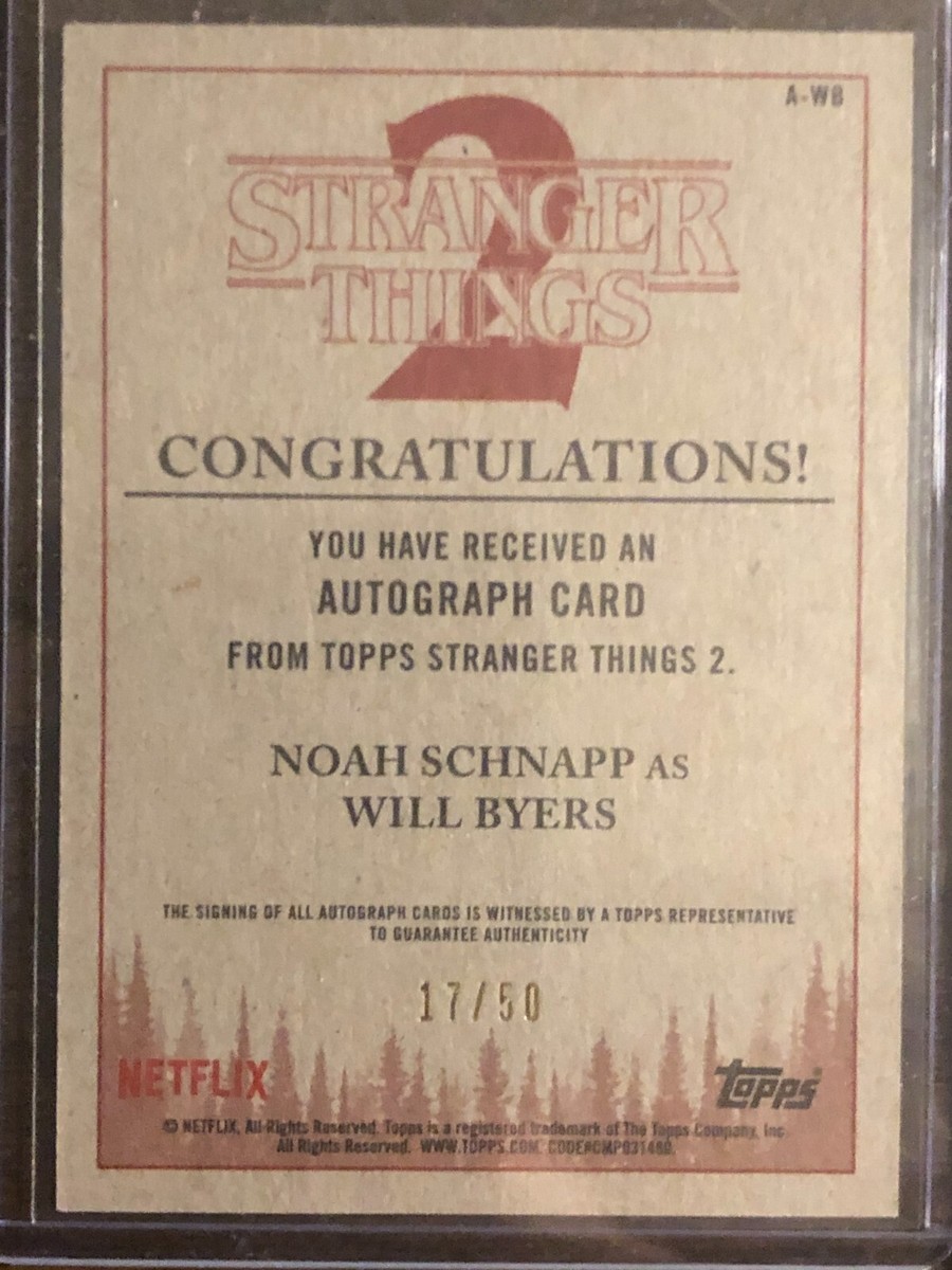 2019 Topps Stranger Things 2 #A-WB Noah Schnapp Will Byers AUTO