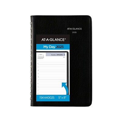 2025 AT-A-GLANCE DayMinder 5'' x 8'' Daily Appointment Book Faux Leather Cover