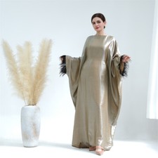 Dubai Women Evening Long Dress Loose Batwing Sleeve Kaftan Muslim Robe Gown Prom