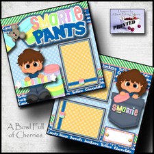 SMARTIE PANTS 2 premade scrapbook pages paper printed smarties candy CHERRY 0038