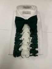 VINTAGE MEN'S TUXEDO SHIRT - FOREST GREEN  WHITE Detachable Ruffles / Dickie 3D