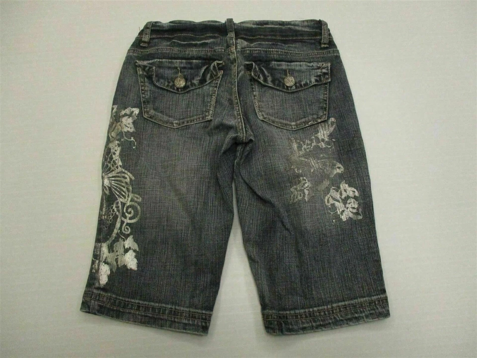 Женские шорты JOUJOU размер 3 с принтом в виде бабочки темная вареная джинсовая ткань бермуды - Изображение 4 из 4