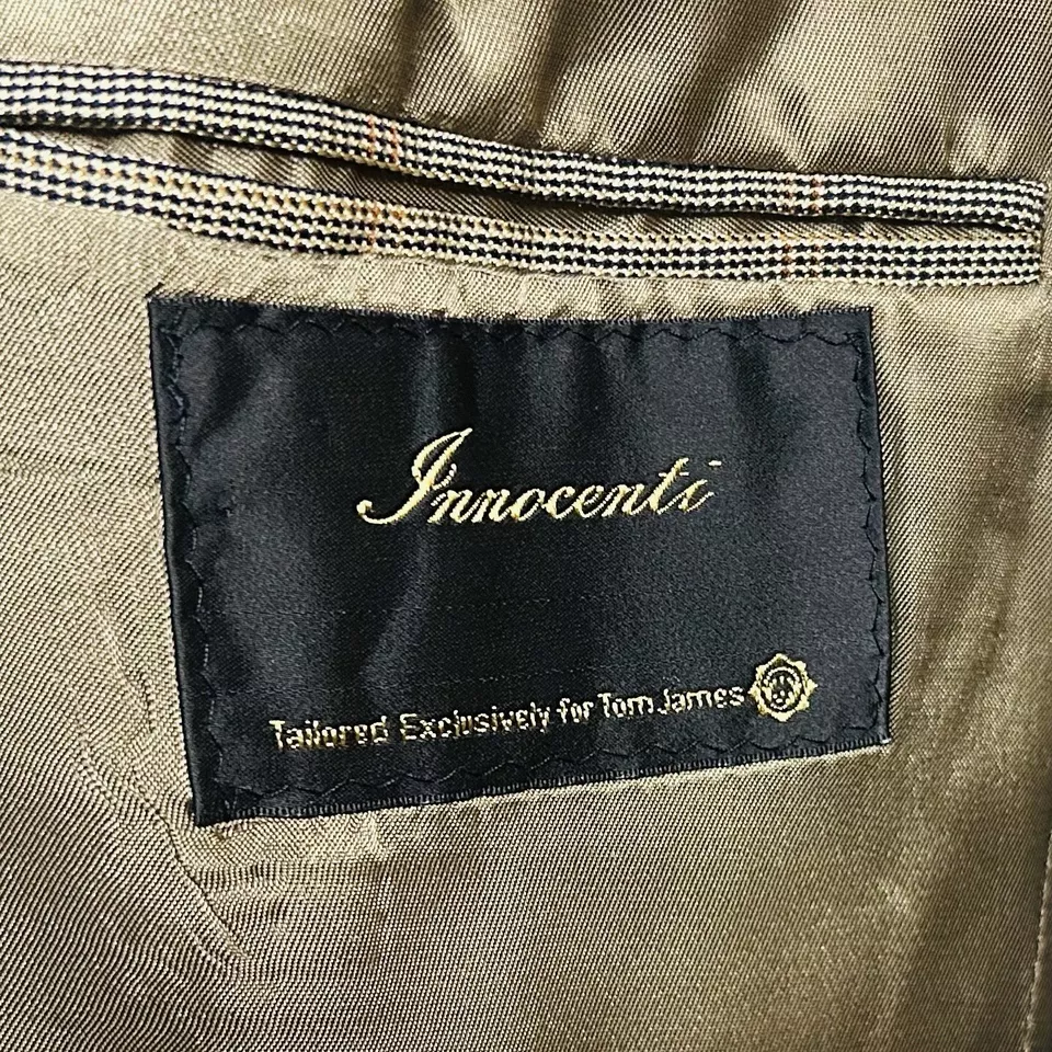 Abrigo deportivo Tom James Innocenti 44R seda lana dorado cuadros tres botones ventilados Foto 3 de 4