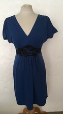 My Michelle Blue Black Floral Decoration Dress Sz M