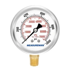 2-1/2" Dial Size Glycerin Filled Pressure Gauge 0-10000psi/kpa 304 Stainless ...