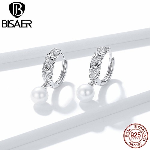 Bisaer Authentic S925 Sterling Silver Shiny Wheat Ears Stud Earrings For Women - Picture 4 of 12