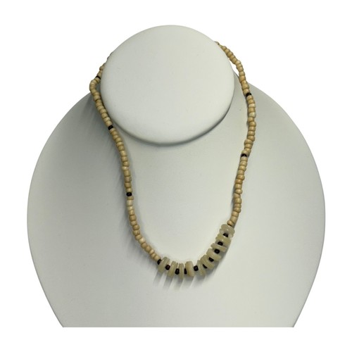 "Collar vintage con cuentas de hueso natural 15"" boho tribal étnico hecho a mano joyería" - Imagen 2 de 5