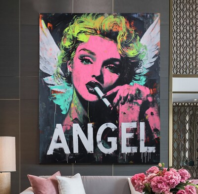 XL LEINWAND BILD ER BIS 145x120x5 MARILYN-MONROE ENGEL POP-ART WANDBILD GRAFFITI