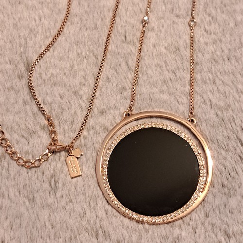 Kate Spade long necklace 34" In The Spotlight rose gold rhinestone black pendant