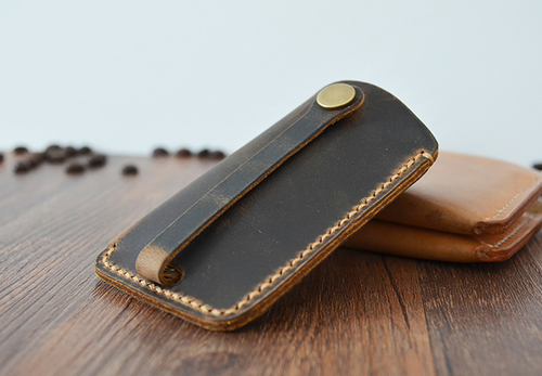 car key bag case chain box real Cow Leather Pouch Customize handmade brown Z852 - Picture 3 of 5
