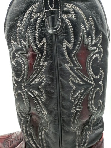 J.CHISHOLM MEN'S COWBOY BOOTS BURGANDY BLACK LEATHER SIZE 8.5 EE MADE USA - Picture 6 of 10