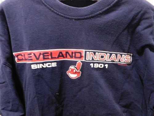 VTG. 2001 Cleveland Indians Majestic MLB Blue T-shirt Old Logo Men Size L - Picture 2 of 4