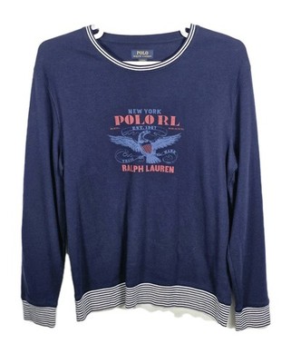 Polo Ralph Lauren Men's Large Navy Blue Eagle Logo Waffle Knit Long Sleeve Shirt