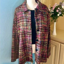 Vintage Tweed Textured Womens L/XL Colorful Jacket Buttons Artsy Academia Twee