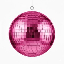8", 10", or 12" Pink Mirror Disco Ball 1960s 70s Party Decor w/ Hanging Ring