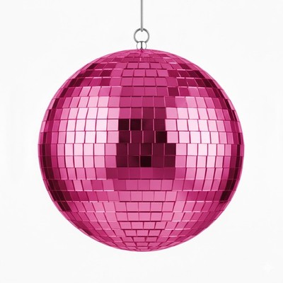 8'', 10'', or 12'' Pink Mirror Disco Ball 1960s 70s Party Decor w/ Hanging Ring