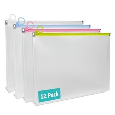 12 Pack Clear Plastic Zip Envelopes, Heavy Duty, 9 x 12 Inch Expanding File P...