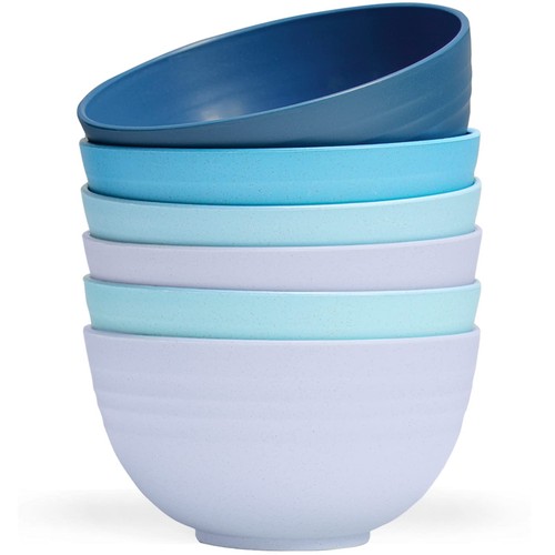 Unbreakable Cereal Bowls Set of 6, 24 OZ Made from Wheat Straw, Microwave & D...