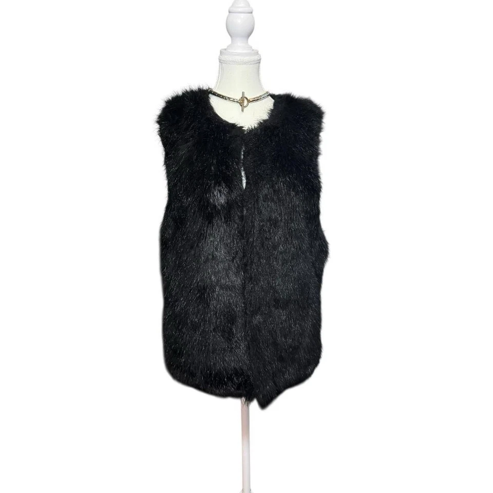 Bisou Bisou Black Faux Fur Vest Y2K Style Women’s Size L - Image 2 of 4