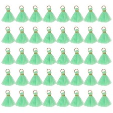 50 St&uuml;ck Mini-Quasten, 1 Zoll L&auml;nge mit Goldring f&uuml;r Mint Green