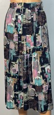 Vintage 80s 100 Viscose Pleated Skirt Abstract Print Made In Germany .