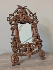 Cast Iron Mirror Or Photo Frame Cherub Rococo Baroque Antique Vintage Unique  