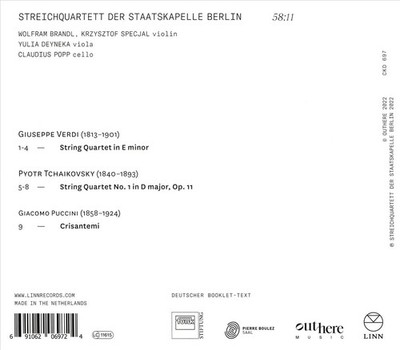 STREICHQUARTETT DER STAATSKAPELLE BERLIN - VERDI: STRING QUARTET IN E MINOR, TCH