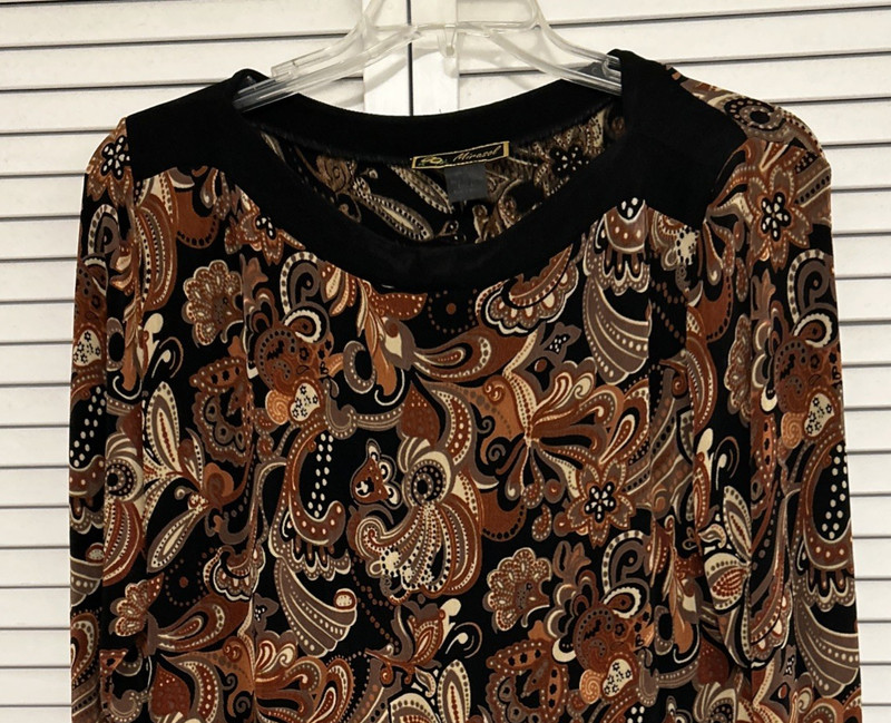 Vintage Mirasol Women's  Brown & Black  Pullover Top  Long Sleeve Size Large