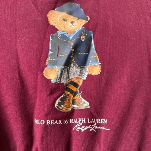 Polo Ralph Lauren Dress Polo Bear Burgundy Long Sleeve Kids Size 5 - Picture 3 of 5