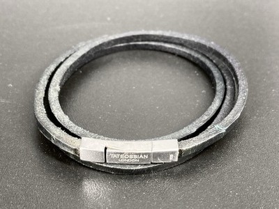 Tateossian London Sterling Silver 925 Silber Armband Unisex Wickelarmband Leder