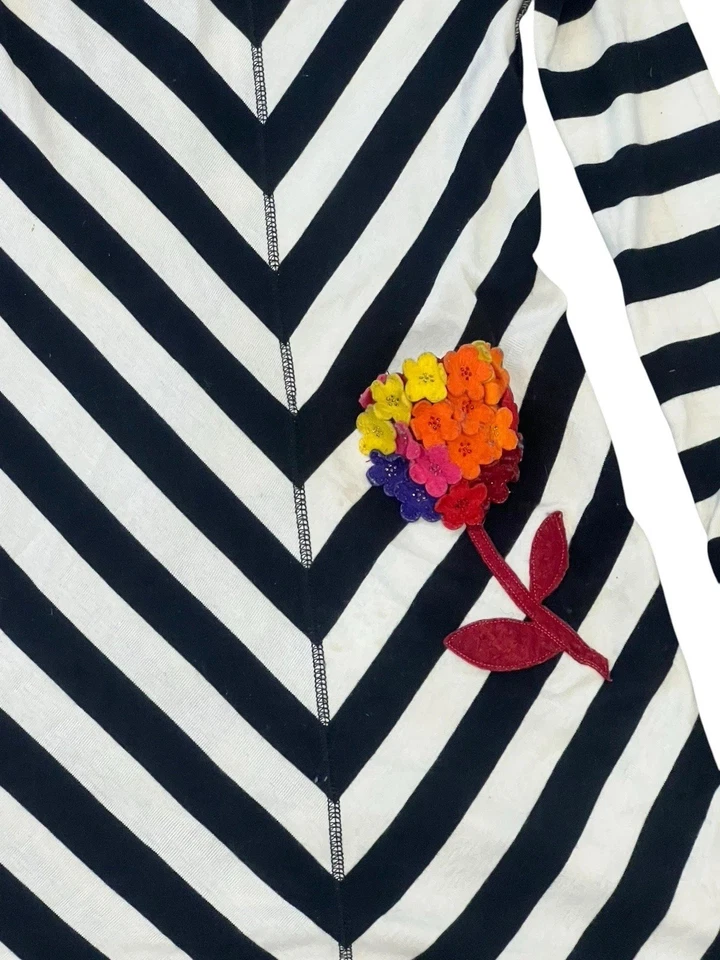 SONIA RYKIEL GIRLS 10 BLACK WHITE CHEVRON STRIPE LONG SLEEVE DRESS  MIDI FLOWER - Image 4 of 4