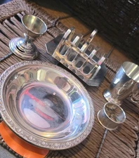 Vintage Silver Plated Breakfast Set - Toast Rack, Egg Cup, Muffin Dish & Napkin