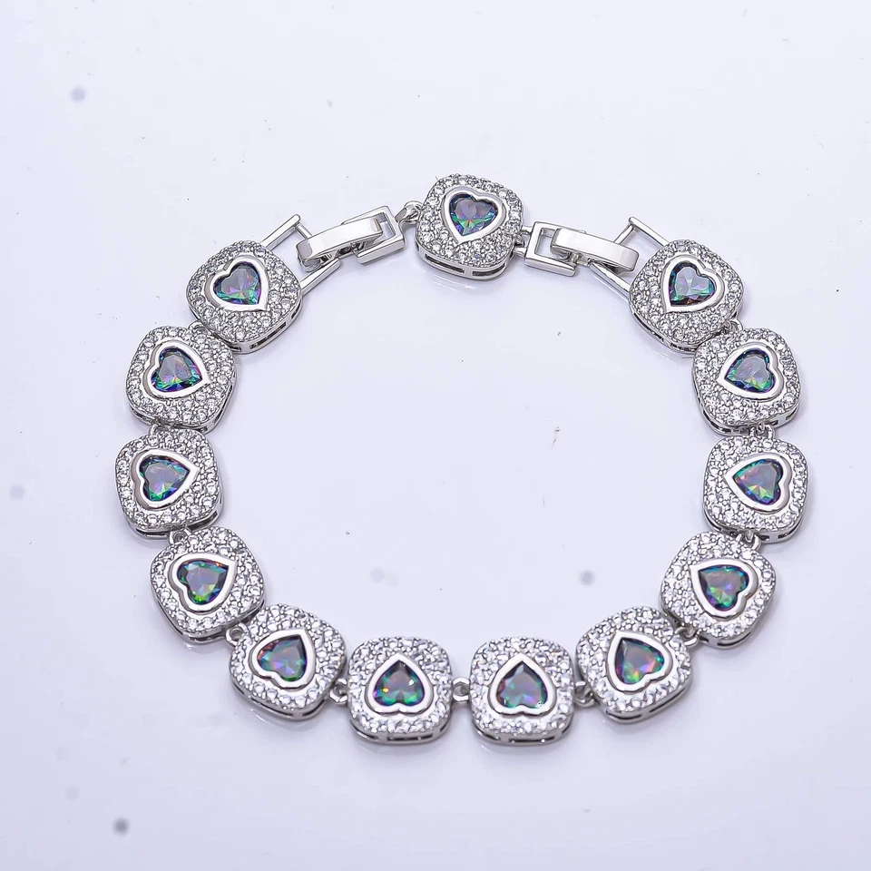 Brazalete Tenis Topacio Fuego Místico Arco Iris Azul y Plata Esterlina Cz925 7.99" B19 Foto 4 de 4